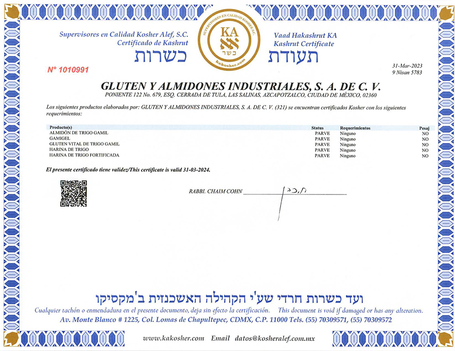 Certificado Kosher
